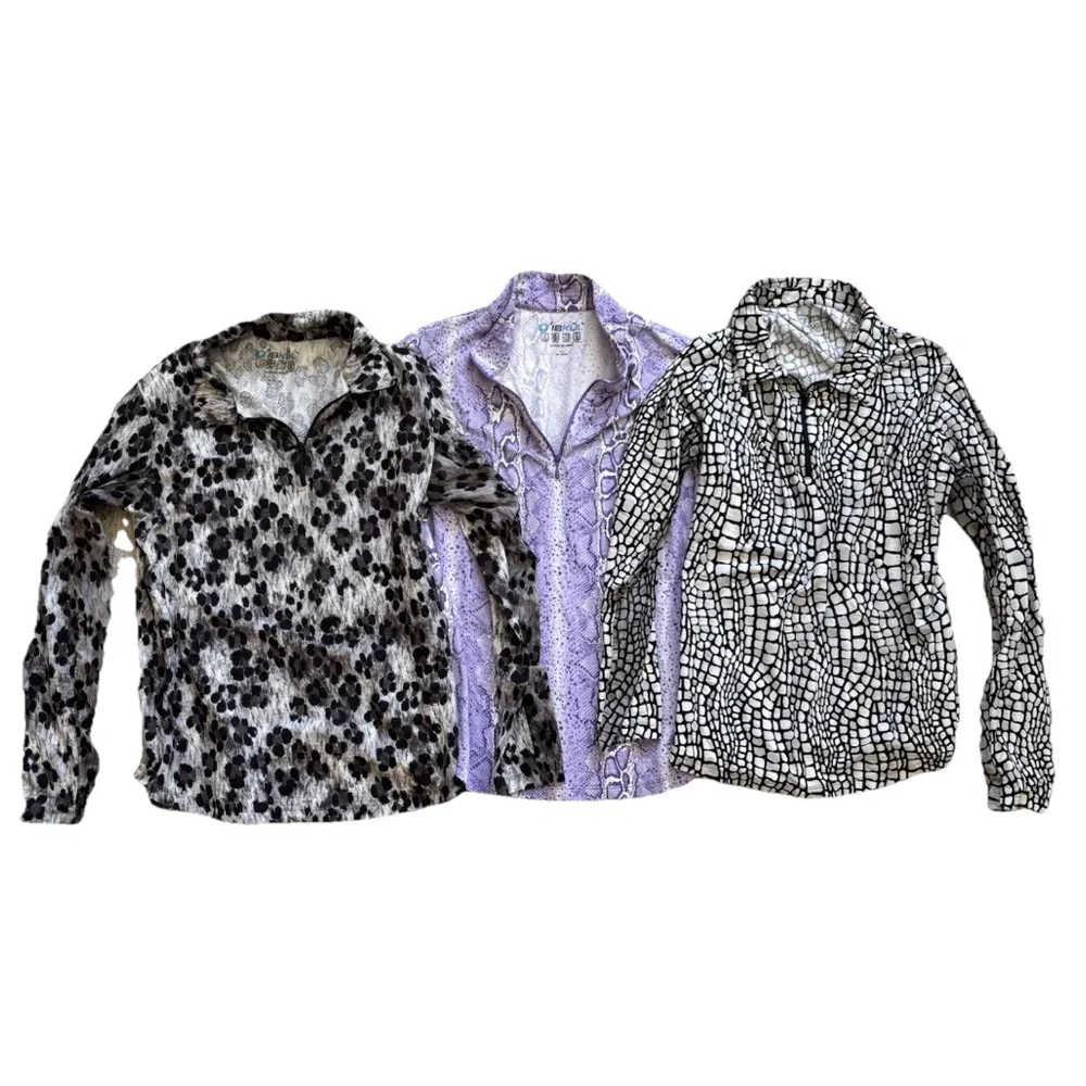 IBKUL SET OF THREE UPF 50 Patterned 1/4 Zip Long Sleeve Tops Large - Picture 9 of 9